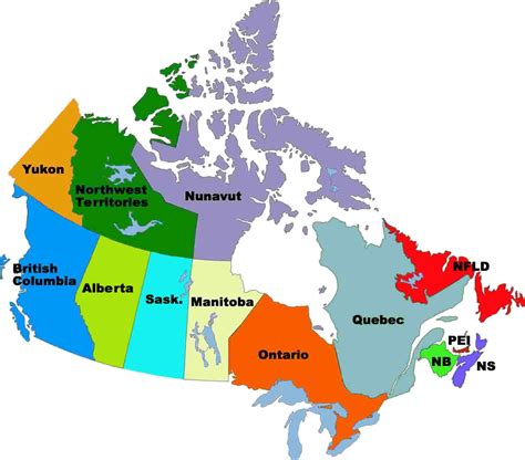 Map of Canadian Provinces and Territories